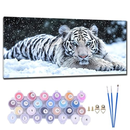 Malen Nach Zahlen Erwachsene Groß, DIY Malen Nach Zahlen Tiger Malen Nach Zahlen Kinder Anfänger, Leinwand Handgemalt Ölgemälde Kit mit Pinseln und Acrylfarbe, Deko Wohnzimmer Geschenk 60x120cm K-6 von Gtohoo