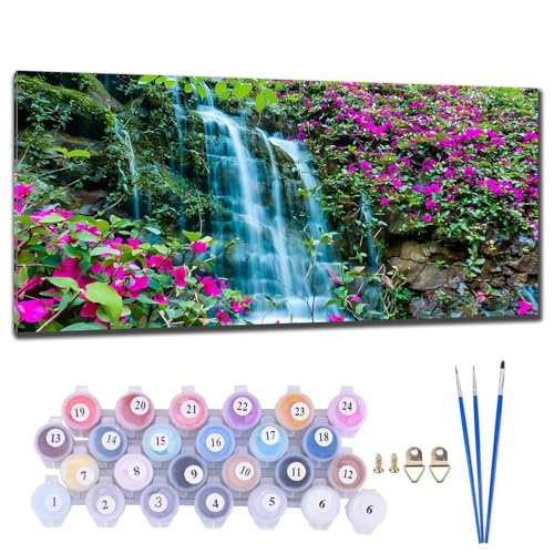 Malen Nach Zahlen Erwachsene Groß, DIY Malen Nach Zahlen Wasserfall Blume Malen Nach Zahlen Kinder Anfänger, Leinwand Handgemalt Ölgemälde Kit mit Pinseln und Acrylfarbe, Deko Wohnzimmer 60x120cm C-6 von Gtohoo