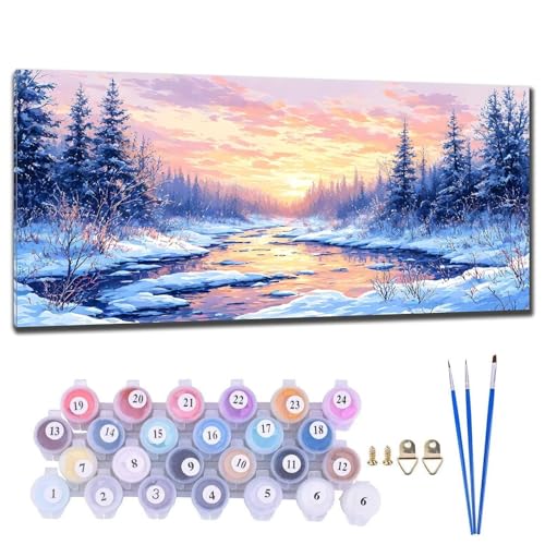 Malen Nach Zahlen Erwachsene Groß, DIY Malen Nach Zahlen Winterlandschaft Malen Nach Zahlen Kinder Anfänger, Leinwand Handgemalt Ölgemälde Kit mit Pinseln und Acrylfarbe, Deko Wohnzimmer 30x60cm O-9 von Gtohoo