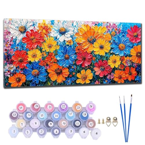 Malen Nach Zahlen Erwachsene Groß XXL, DIY Malen Nach Zahlen Blume Malen Nach Zahlen Kinder Anfänger, Leinwand Handgemalt Ölgemälde Kit mit Pinseln und Acrylfarbe, Deko Wohnzimmer Geschenk 30x60cm G-8 von Gtohoo