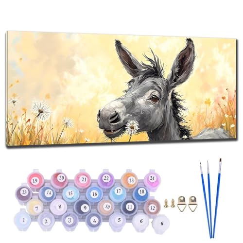 Malen Nach Zahlen Erwachsene Groß XXL, DIY Malen Nach Zahlen Esel Malen Nach Zahlen Kinder Anfänger, Leinwand Handgemalt Ölgemälde Kit mit Pinseln und Acrylfarbe, Deko Wohnzimmer Geschenk 60x120cm G-2 von Gtohoo