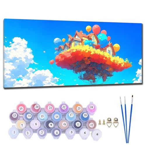 Malen Nach Zahlen Erwachsene Groß XXL, DIY Malen Nach Zahlen Hausballons Malen Nach Zahlen Kinder Anfänger, Leinwand Handgemalt Ölgemälde Kit mit 3-Pinseln und Acrylfarbe, Deko Wohnzimmer 90x180cm K-6 von Gtohoo