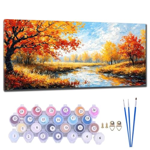 Malen Nach Zahlen Erwachsene Groß XXL, DIY Malen Nach Zahlen Herbstbaum Malen Nach Zahlen Kinder Anfänger, Leinwand Handgemalt Ölgemälde Kit mit 3-Pinseln und Acrylfarbe, Deko Wohnzimmer 60x120cm O-4 von Gtohoo