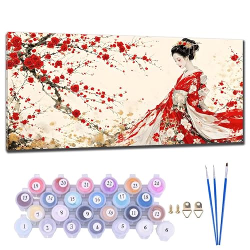 Malen Nach Zahlen Erwachsene Groß XXL, DIY Malen Nach Zahlen Japanische Geisha Malen Nach Zahlen Kinder Anfänger, Handgemalt Ölgemälde Kit mit 3-Pinseln und Acrylfarbe, Deko Wohnzimmer 60x120cm L-2 von Gtohoo