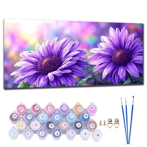 Malen Nach Zahlen Erwachsene Groß XXL, DIY Malen Nach Zahlen Lila Blumen Malen Nach Zahlen Kinder Anfänger, Leinwand Handgemalt Ölgemälde Kit mit 3-Pinseln und Acrylfarbe, Deko Wohnzimmer 90x180cm V-1 von Gtohoo