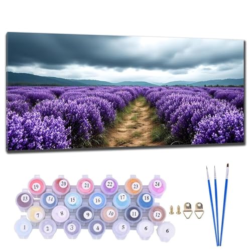 Malen Nach Zahlen Erwachsene Groß XXL, DIY Malen Nach Zahlen Lila Lavendel Malen Nach Zahlen Kinder Anfänger, Leinwand Handgemalt Ölgemälde Kit mit Pinseln und Acrylfarbe, Deko Wohnzimmer 90x180cm V-7 von Gtohoo