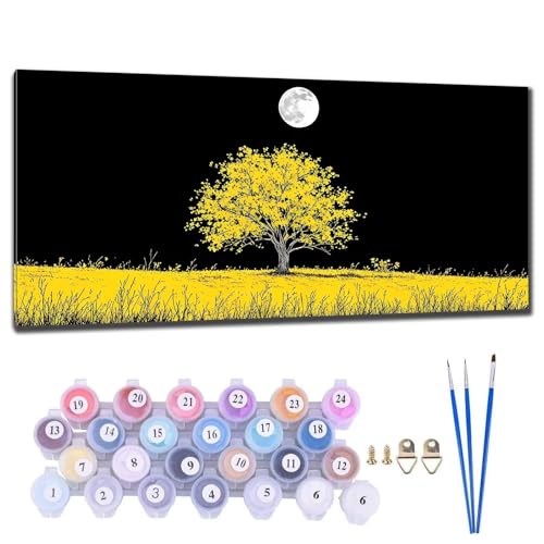 Malen Nach Zahlen Erwachsene Groß XXL, DIY Malen Nach Zahlen Mondbaum Malen Nach Zahlen Kinder Anfänger, Leinwand Handgemalt Ölgemälde Kit mit 3-Pinseln und Acrylfarbe, Deko Wohnzimmer 60x120cm Q-3 von Gtohoo