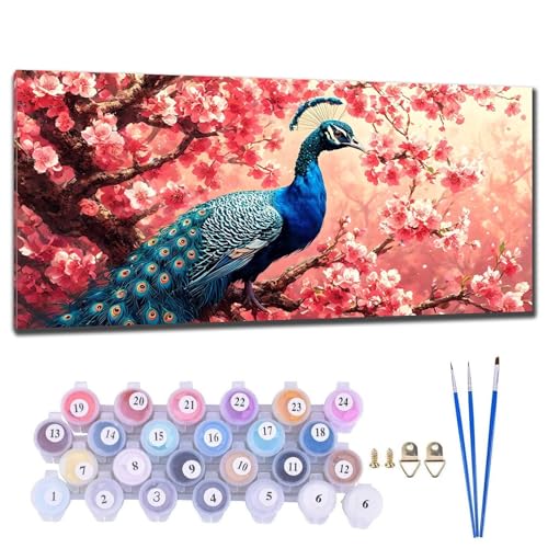 Malen Nach Zahlen Erwachsene Groß XXL, DIY Malen Nach Zahlen Pfau Tier Malen Nach Zahlen Kinder Anfänger, Leinwand Handgemalt Ölgemälde Kit mit 3-Pinseln und Acrylfarbe, Deko Wohnzimmer 30x60cm X-9 von Gtohoo