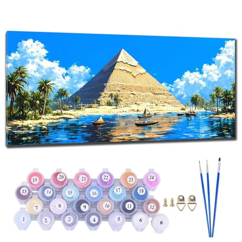 Malen Nach Zahlen Erwachsene Groß XXL, DIY Malen Nach Zahlen Pyramide Malen Nach Zahlen Kinder Anfänger, Leinwand Handgemalt Ölgemälde Kit mit 3-Pinseln und Acrylfarbe, Deko Wohnzimmer 30x60cm C-8 von Gtohoo