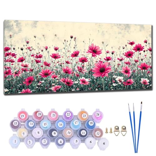 Malen Nach Zahlen Erwachsene Groß XXL, DIY Malen Nach Zahlen Rosa Blüten Malen Nach Zahlen Kinder Anfänger, Leinwand Handgemalt Ölgemälde Kit mit 3-Pinseln und Acrylfarbe, Deko Wohnzimmer 90x180cm F-6 von Gtohoo