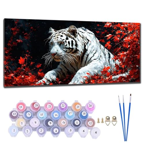 Malen Nach Zahlen Erwachsene Groß XXL, DIY Malen Nach Zahlen Tiger Tier Malen Nach Zahlen Kinder Anfänger, Leinwand Handgemalt Ölgemälde Kit mit 3-Pinseln und Acrylfarbe, Deko Wohnzimmer 30x60cm T-6 von Gtohoo