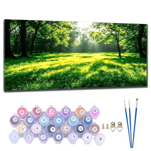 Malen Nach Zahlen Erwachsene Groß XXL, DIY Malen Nach Zahlen Waldgrün Malen Nach Zahlen Kinder Anfänger, Leinwand Handgemalt Ölgemälde Kit mit 3-Pinseln und Acrylfarbe, Deko Wohnzimmer 90x180cm M-9 von Gtohoo