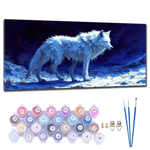 Malen Nach Zahlen Erwachsene Groß XXL, DIY Malen Nach Zahlen Wolf Malen Nach Zahlen Kinder Anfänger, Leinwand Handgemalt Ölgemälde Kit mit Pinseln und Acrylfarbe, Deko Wohnzimmer Geschenk 30x60cm O-3 von Gtohoo