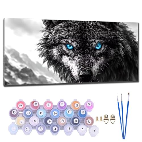 Malen Nach Zahlen Erwachsene Groß XXL, DIY Malen Nach Zahlen Wolf Tier Malen Nach Zahlen Kinder Anfänger, Leinwand Handgemalt Ölgemälde Kit mit 3-Pinseln und Acrylfarbe, Deko Wohnzimmer 30x60cm B-1 von Gtohoo