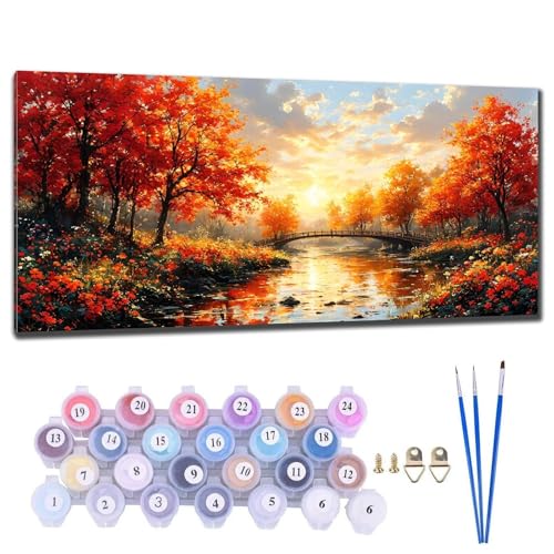 Malen Nach Zahlen Erwachsene Herbstlandschaft Malen Nach Zahlen 20x40cm Malen-Nach-Zahlen ab 9 Jahre Mädchen, Anfänger, Kinder, Paint by Numbers DIY Kreativ Leinwand Bastelset Wanddeko Wohnzimme K-8 von Gtohoo