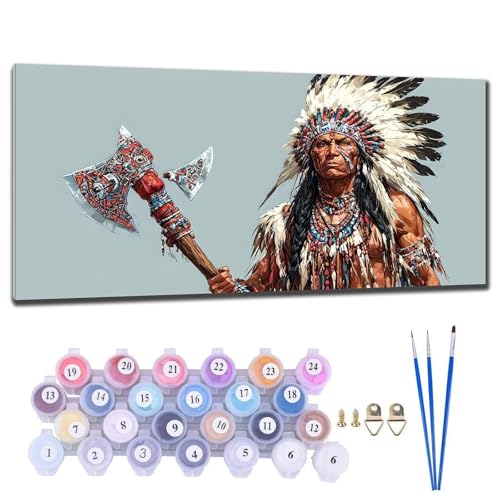 Malen Nach Zahlen Erwachsene Indianer Malen Nach Zahlen XXL 20x40cm Paint by Numbers Anfänger Kinder, Malen-Nach-Zahlen ab 9 Jahre Mädchen Geschenke, DIY Ölgemälde Bastelset Wohnzimme Wanddeko T-8 von Gtohoo