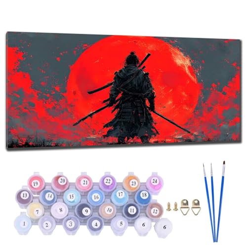 Malen Nach Zahlen Erwachsene Japanischer Samurai Malen Nach Zahlen XXL 20x40cm Paint by Numbers Anfänger Kinder, Malen-Nach-Zahlen ab 9 Jahre Mädchen, DIY Ölgemälde Bastelset Wohnzimme Wanddeko U-7 von Gtohoo