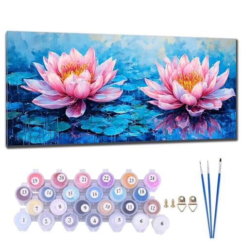 Malen Nach Zahlen Erwachsene Lotus Malen Nach Zahlen 70x140cm Malen-Nach-Zahlen ab 9 Jahre Mädchen, Anfänger, Kinder, Paint by Numbers DIY Kreativ Leinwand Bastelset Wanddeko Wohnzimme Geschenke F-0 von Gtohoo