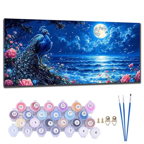 Malen Nach Zahlen Erwachsene Pfauenmond Malen Nach Zahlen XXL 20x40cm Paint by Numbers Anfänger Kinder, Malen-Nach-Zahlen ab 9 Jahre Mädchen Geschenke, DIY Ölgemälde Bastelset Wohnzimme Wanddeko W-3 von Gtohoo