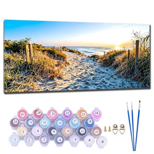 Malen Nach Zahlen Erwachsene Strand Malen Nach Zahlen 70x140cm Malen-Nach-Zahlen ab 9 Jahre Mädchen, Anfänger, Kinder, Paint by Numbers DIY Kreativ Leinwand Bastelset Wanddeko Wohnzimme Geschenke P-6 von Gtohoo