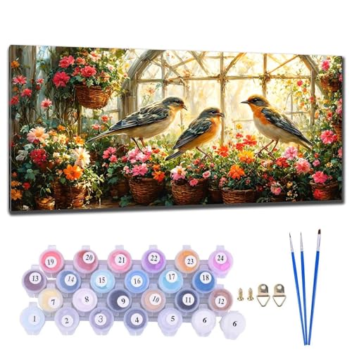 Malen Nach Zahlen Erwachsene Vogel Blume Malen Nach Zahlen XXL 20x40cm Paint by Numbers Anfänger Kinder, Malen-Nach-Zahlen ab 9 Jahre Mädchen Geschenke, DIY Ölgemälde Bastelset Wohnzimme Wanddeko F-5 von Gtohoo