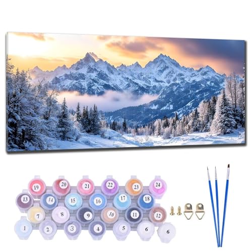 Malen Nach Zahlen Erwachsene Winterberge Malen Nach Zahlen XXL 20x40cm Paint by Numbers Anfänger Kinder, Malen-Nach-Zahlen ab 9 Jahre Mädchen Geschenke, DIY Ölgemälde Bastelset Wohnzimme Wanddeko R-7 von Gtohoo