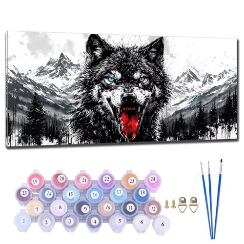 Malen Nach Zahlen Erwachsene Wolf Tier Malen Nach Zahlen 20x40cm Malen-Nach-Zahlen ab 9 Jahre Mädchen, Anfänger, Kinder, Paint by Numbers Kreativ Leinwand Bastelset Wanddeko Wohnzimme Geschenke N-9 von Gtohoo