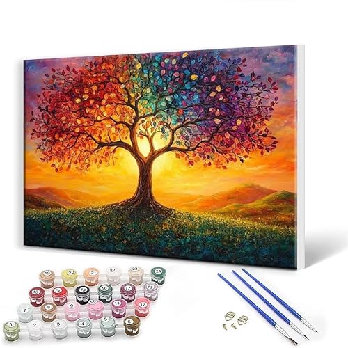 Malen Nach Zahlen Erwachsene mit Rahmen 100 x 130 cm, Malen Nach Zahlen Baum Leinwand Kreativ Set für Erwachsene, DIY Paint by Numbers mit Pinseln und Acrylfarbe, Wanddeko, Geschenke für Frauen X-4 von Gtohoo