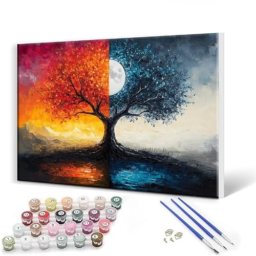 Malen Nach Zahlen Erwachsene mit Rahmen 100 x 130 cm, Malen Nach Zahlen Baum Sternenhimmel Leinwand Kreativ Set für Erwachsene, DIY Paint by Numbers mit Pinseln und Acrylfarbe, Wanddeko Aesthetic P-9 von Gtohoo