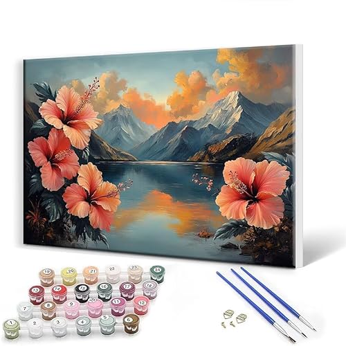 Malen Nach Zahlen Erwachsene mit Rahmen 100 x 130 cm, Malen Nach Zahlen Blume Leinwand Kreativ Set für Erwachsene, DIY Paint by Numbers mit Pinseln und Acrylfarbe, Wanddeko, Geschenke für Frauen I-9 von Gtohoo