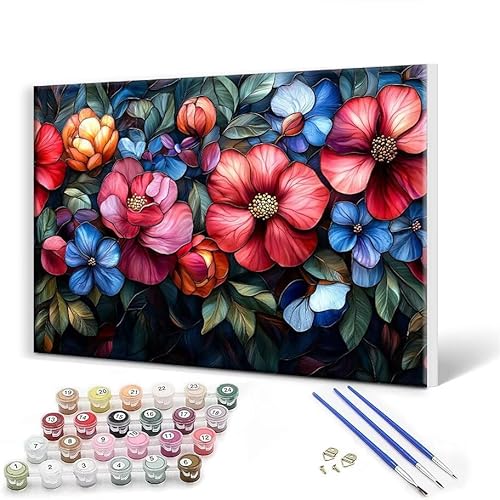 Malen Nach Zahlen Erwachsene mit Rahmen 100 x 130 cm, Malen Nach Zahlen Blume Leinwand Kreativ Set für Erwachsene, DIY Paint by Numbers mit Pinseln und Acrylfarbe, Wanddeko, Geschenke für Frauen K-2 von Gtohoo