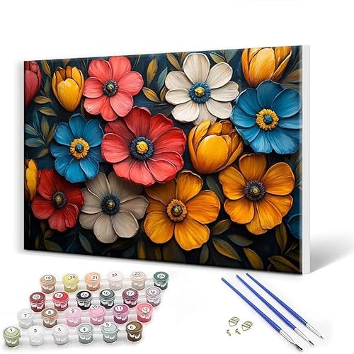 Malen Nach Zahlen Erwachsene mit Rahmen 100 x 130 cm, Malen Nach Zahlen Blume Leinwand Kreativ Set für Erwachsene, DIY Paint by Numbers mit Pinseln und Acrylfarbe, Wanddeko, Geschenke für Frauen L-2 von Gtohoo