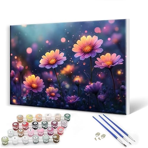 Malen Nach Zahlen Erwachsene mit Rahmen 100 x 130 cm, Malen Nach Zahlen Blume Leinwand Kreativ Set für Erwachsene, DIY Paint by Numbers mit Pinseln und Acrylfarbe, Wanddeko, Geschenke für Frauen M-7 von Gtohoo