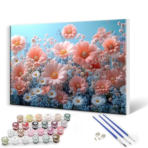 Malen Nach Zahlen Erwachsene mit Rahmen 100 x 130 cm, Malen Nach Zahlen Blume Leinwand Kreativ Set für Erwachsene, DIY Paint by Numbers mit Pinseln und Acrylfarbe, Wanddeko, Geschenke für Frauen V-5 von Gtohoo