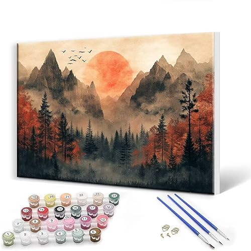 Malen Nach Zahlen Erwachsene mit Rahmen 100 x 130 cm, Malen Nach Zahlen Gebirge Landschaft Leinwand Kreativ Set für Erwachsene, DIY Paint by Numbers mit Pinseln und Acrylfarbe, Wanddeko Aesthetic C-3 von Gtohoo