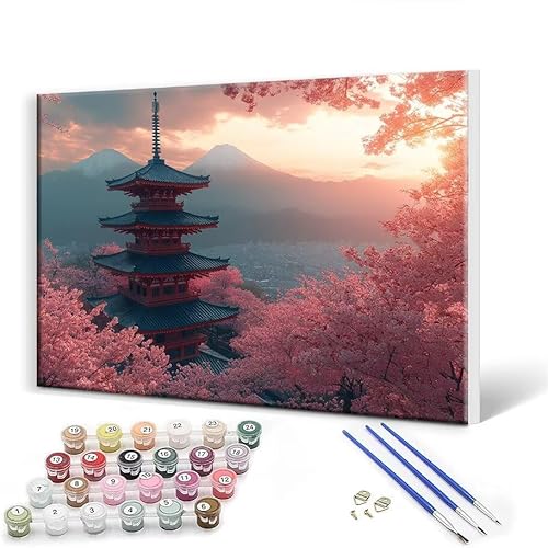 Malen Nach Zahlen Erwachsene mit Rahmen 100 x 130 cm, Malen Nach Zahlen Japan Architektur Leinwand Kreativ Set für Erwachsene, DIY Paint by Numbers mit Pinseln und Acrylfarbe, Wanddeko Aesthetic L-0 von Gtohoo