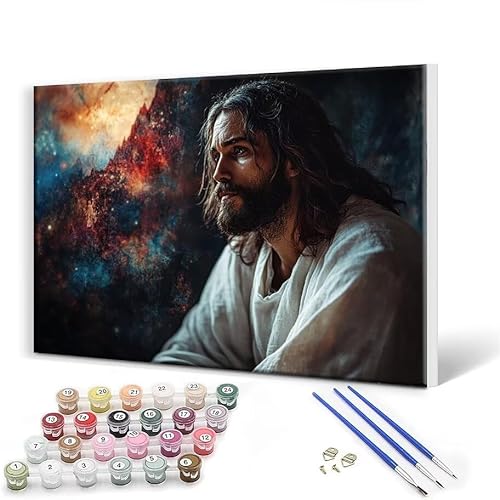 Malen Nach Zahlen Erwachsene mit Rahmen 100 x 130 cm, Malen Nach Zahlen Jesus Leinwand Kreativ Set für Erwachsene, DIY Paint by Numbers mit Pinseln und Acrylfarbe, Wanddeko, Geschenke für Frauen I-0 von Gtohoo