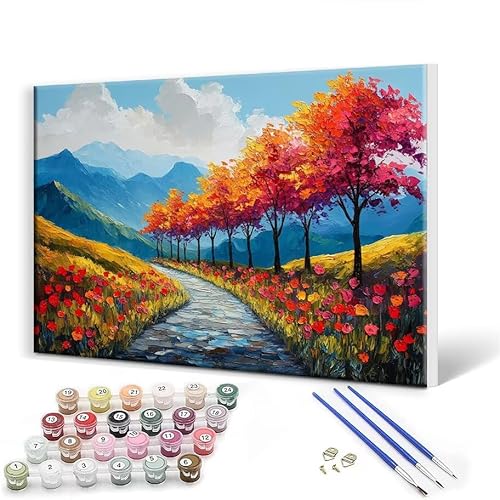 Malen Nach Zahlen Erwachsene mit Rahmen 100 x 130 cm, Malen Nach Zahlen Landschaft Baum Leinwand Kreativ Set für Erwachsene, DIY Paint by Numbers mit Pinseln und Acrylfarbe, Wanddeko Aesthetic J-8 von Gtohoo