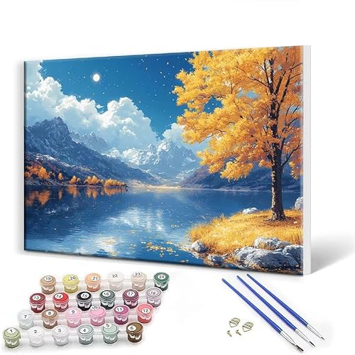 Malen Nach Zahlen Erwachsene mit Rahmen 100 x 130 cm, Malen Nach Zahlen Landschaft Berg Leinwand Kreativ Set für Erwachsene, DIY Paint by Numbers mit Pinseln und Acrylfarbe, Wanddeko Aesthetic M-0 von Gtohoo