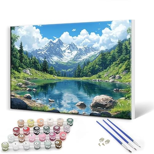 Malen Nach Zahlen Erwachsene mit Rahmen 100 x 130 cm, Malen Nach Zahlen Landschaft Frühling Leinwand Kreativ Set für Erwachsene, DIY Paint by Numbers mit Pinseln und Acrylfarbe, Wanddeko Aesthetic S-6 von Gtohoo