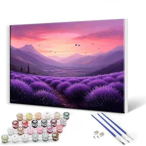 Malen Nach Zahlen Erwachsene mit Rahmen 100 x 130 cm, Malen Nach Zahlen Landschaft Lavendel Leinwand Kreativ Set für Erwachsene, DIY Paint by Numbers mit Pinseln und Acrylfarbe, Wanddeko Aesthetic V-1 von Gtohoo