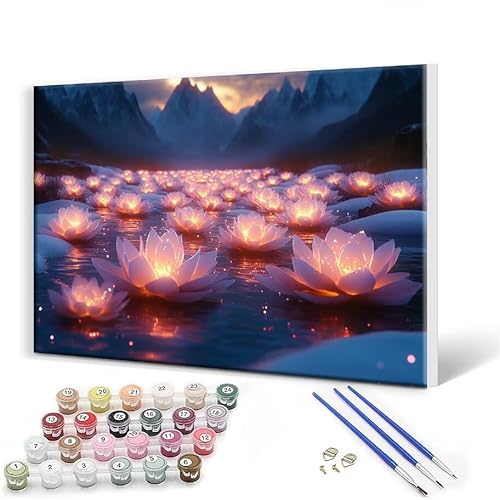 Malen Nach Zahlen Erwachsene mit Rahmen 100 x 130 cm, Malen Nach Zahlen Lotus Leinwand Kreativ Set für Erwachsene, DIY Paint by Numbers mit Pinseln und Acrylfarbe, Wanddeko, Geschenke für Frauen N-2 von Gtohoo