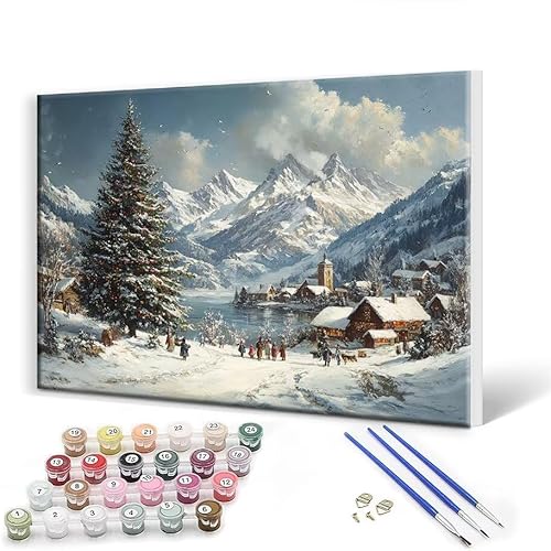 Malen Nach Zahlen Erwachsene mit Rahmen 100 x 130 cm, Malen Nach Zahlen Winter Gebirge Leinwand Kreativ Set für Erwachsene, DIY Paint by Numbers mit Pinseln und Acrylfarbe, Wanddeko Aesthetic X-2 von Gtohoo