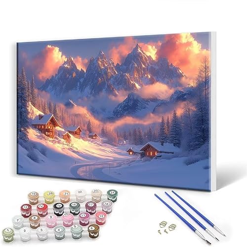 Malen Nach Zahlen Erwachsene mit Rahmen 100 x 130 cm, Malen Nach Zahlen Winter Landschaft Leinwand Kreativ Set für Erwachsene, DIY Paint by Numbers mit Pinseln und Acrylfarbe, Wanddeko Aesthetic X-0 von Gtohoo