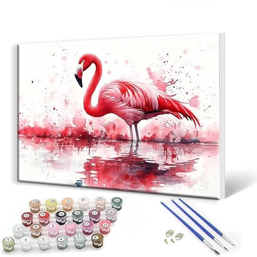 Malen Nach Zahlen Erwachsene mit Rahmen 100x130 cm, Malen Nach Zahlen Flamingo Leinwand Kreativ Set für Erwachsene, DIY Paint by Numbers mit Pinseln und Acrylfarbe, Wanddeko, Geschenke für Frauen Q-8 von Gtohoo