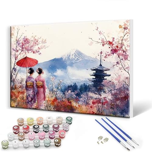 Malen Nach Zahlen Erwachsene mit Rahmen 100x130 cm, Malen Nach Zahlen Japan Frau Leinwand Kreativ Set für Erwachsene, Paint by Numbers mit Pinseln und Acrylfarbe, Wanddeko, Geschenke für Frauen I-9 von Gtohoo