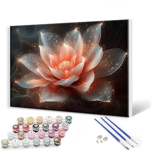 Malen Nach Zahlen Erwachsene mit Rahmen 100x130 cm, Malen Nach Zahlen Lotus Blume Leinwand Kreativ Set für Erwachsene, Paint by Numbers mit Pinseln und Acrylfarbe, Wanddeko, Geschenke für Frauen U-9 von Gtohoo