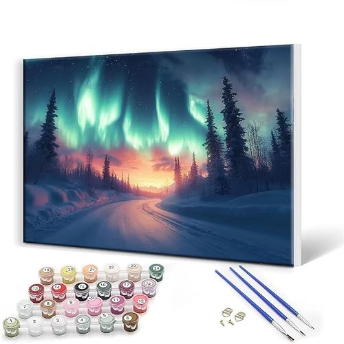 Malen Nach Zahlen Erwachsene mit Rahmen 100x130 cm, Malen Nach Zahlen Nordlicht Landschaft Leinwand Kreativ Set für Erwachsene, DIY Paint by Numbers mit Pinseln und Acrylfarbe, Wanddeko Aesthetic Z-9 von Gtohoo