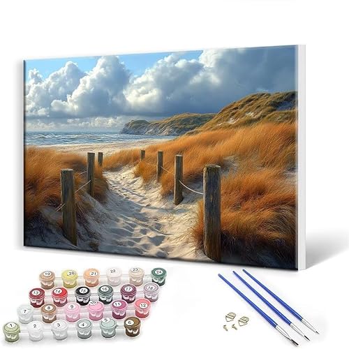 Malen Nach Zahlen Erwachsene mit Rahmen 100x130 cm, Malen Nach Zahlen Ozean Strand Leinwand Kreativ Set für Erwachsene, Paint by Numbers mit Pinseln und Acrylfarbe, Wanddeko, Geschenke für Frauen B-6 von Gtohoo