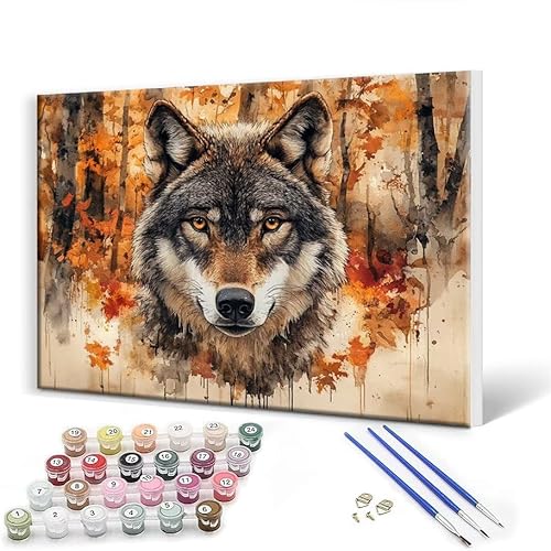 Malen Nach Zahlen Erwachsene mit Rahmen 100x130 cm, Malen Nach Zahlen Wolf Tier Leinwand Kreativ Set für Erwachsene, DIY Paint by Numbers mit Pinseln und Acrylfarbe, Wanddeko, Geschenke für Frauen W-8 von Gtohoo